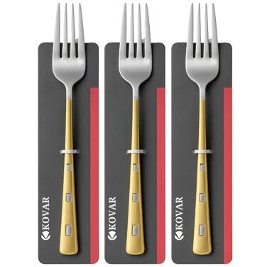 Kovar Gray Stainless Steel Dinner Fork With Golden Handle- 3Pcs