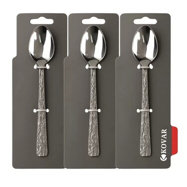 Kovar Stainless Steel Gray Coffee Spoon Set With Rough Pattern Handle- 3Pcs