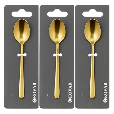 Kovar Stainless Steel Plain Golden Plated Coffee Spoon Set- 3Pcs