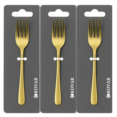 Kovar Stainless Steel Plain Golden Electroplated Cake Fork Set- 3Pcs