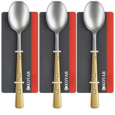 Kovar Gray Stainless Steel Table Spoon With Golden Handle- 3Pcs