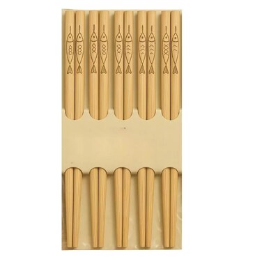 Eco Friendly Reusable Natural Bamboo Chopsticks Round With Simple Fish Pattern- 20Pcs