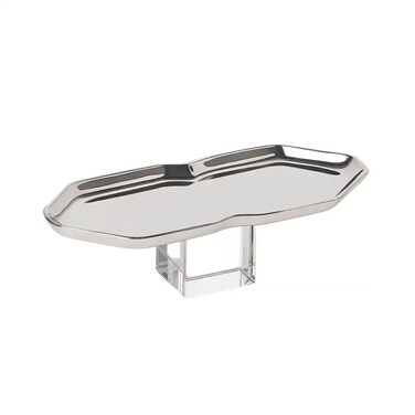 Stainless Steel Octagonal Shaped Serving Platter With Stand- Silver
