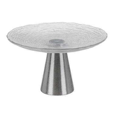 Thick And Round Fruit Glass Plate Tray With Stainless Steel Stand- 20cm