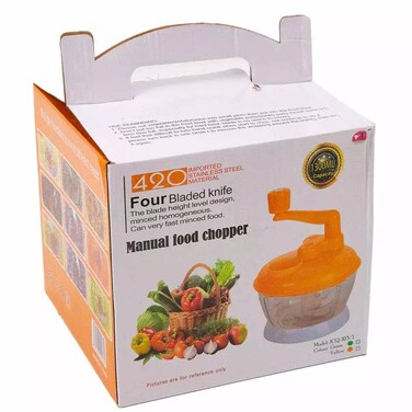 Four Bladed Knife Manual Food Chopper- Orange, Manual Machine Hand Mixer-Ideal for Kitchen Design with Stainless Blades