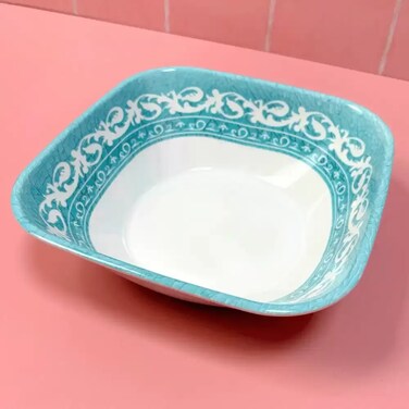 Sarvah Melamine 9 Inch Coring Ware Floral Designed Square Bowl- White