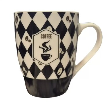 Ceramic Black and White Checkboard Designed Coffee Mug with Handle- Black