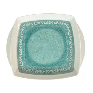 Sarvah Melamine 14 Inch Coring Ware Floral Designed Square Tray With Handle- White