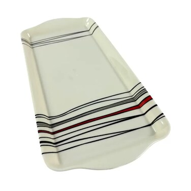 Sarvah Melamine 15 Inch Black And Red Line Designed Sandwich Tray- White