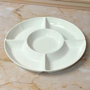Dynasty Melamine Italy Designed 12 Inch 5 Section Round Tray- White