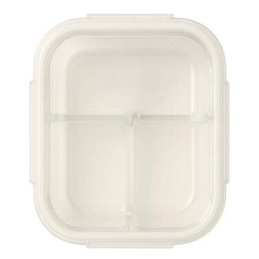 Airtight And Anti Leakage Borosilicate Square Glass Lunch Box With 3 Compartments- White