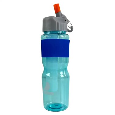 BPA Free Leak Proof Clear Transparent Water Bottle With Straw And Ice Tube 700ml- Blue