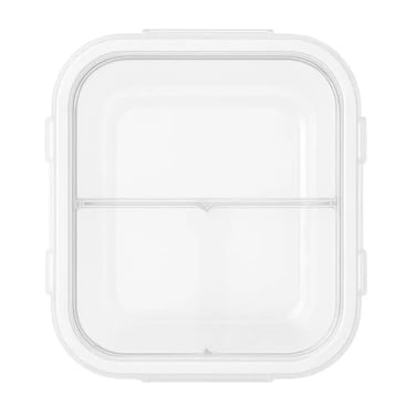 Airtight And Anti Leakage Borosilicate Square Glass Lunch Box With 2 Compartments- White