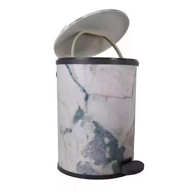 Suremiao White Marble Design Plastic Trash Can With Pedal- White