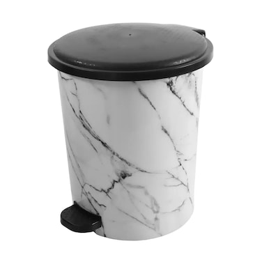 White Marble Design Plastic Waste Bin Reusable Round Garbage Container- 12Ltr
