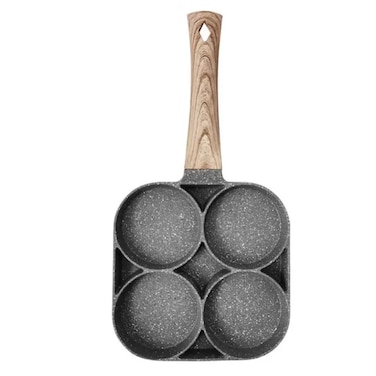 Four Round Hole Non Stick Coating Frying Pan With Wooden Handle For Eggs