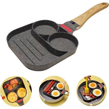 Non Stick Coated Frying Pan With 2 Round Compartments For Eggs- Black