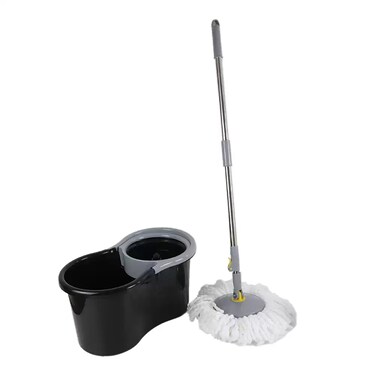 Elegant Effortless Cleaning Spin Mop And Bucket Set For Floor Cleaning- Black