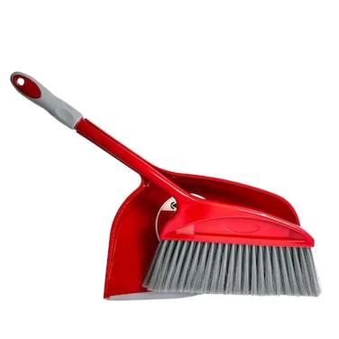 Kovar Table Dustpan And Sweeping Long Handle Brush Set With Long Bristle- Red