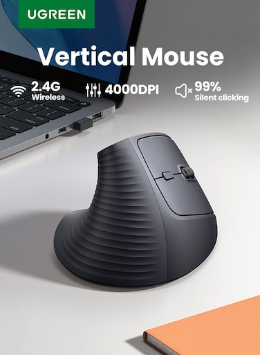 Mouse Wireless Vertical 57 Degree With Ergonomic Design 2.4G USB Adapter Connection Black