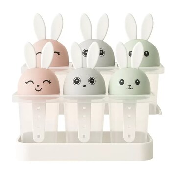 Cute Rabbits Handle Ice Cream Popsicle Maker Mold Multi-Color- 6Pcs