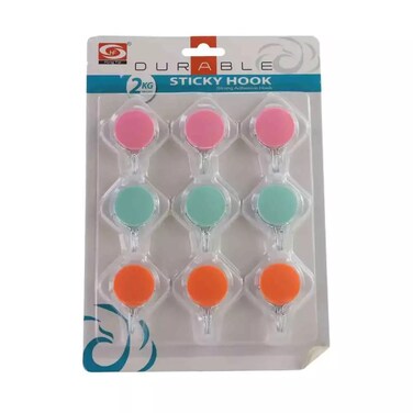 Strong Adhesive Hooks, Stick Hooks, 2 Kg Holding Power Per Hook - Pack Of 9 Pieces