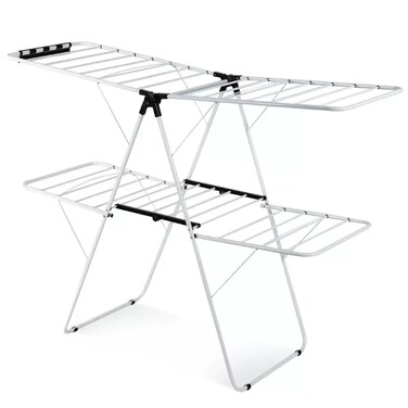 Double Tier Foldable Stainless Steel Clothes And Towels Drying Racks- 62X165X160Cm