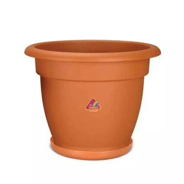 Plastic Pot For Indoor And Outdoor Plants With Tray, Brown Dahlia Planter For Balcony Or Garden Decoration- 9 Inch