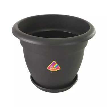 Plastic Pot For Indoor And Outdoor Plants With Tray, Dahlia Planter For Balcony Or Garden Decoration Black- 9 Inch