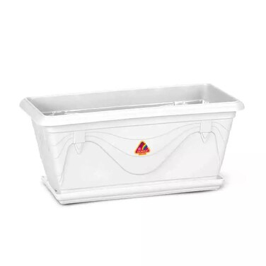 Plastic Window Petunia Plants Pot With Tray For Indoor Outdoor, Balcony, Garden And Home White, Length-28 Cm