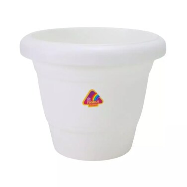 Plastic Garden Pots Containers Tree Planters With Tray, White- 14X12 Cm