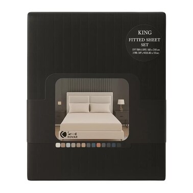 Kovar King Size 3Pcs Fitted Bed Sheet Set 200X200Cm With Pillow Cover 50X75Cm Black