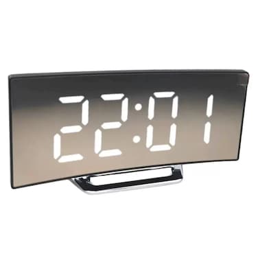 Bedside Digital Alarm Clock With Curve Led Display And Mirror Finish- Black