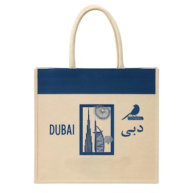 Dubai Souvenir Womens Shoulder Tote Bag With Dubai Landmark Print- Blue