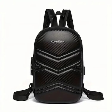 Cuican Kairui Large Capacity And Hardshell Mens Chest Crossbody Bag- Black