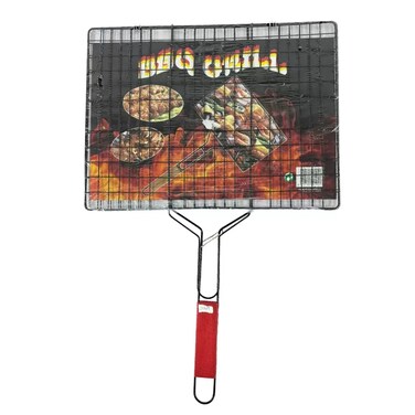 Folding Hand Held Portable Bbq Grill Net, Stainless Steel Grill With Removable Wooden Handle- Black