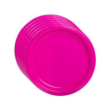 Mini Disposable Paper Plates 7Inch Party Tableware With Rim 6Pcs- Pink Pack Of 3