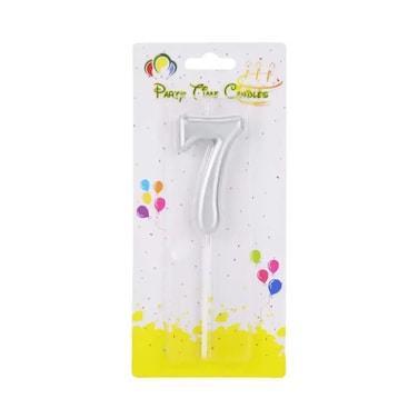 Party Time Numeral Matte Candles Cake Topper Decoration With 7 Number- Silver Color Pack Of 3