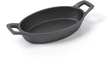 BLACKSTONE Cast Iron Skillet Compatible with Gas, Induction, Oven and Grill, Mini Oval Pan BC14129 18CM
