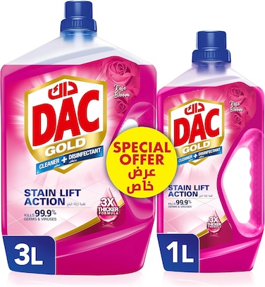 DAC Gold Disinfectant Multi-Purpose Cleaner - Rose (3 Litres + 1 Litre), For 99.9% Germs And Bacteria Removal