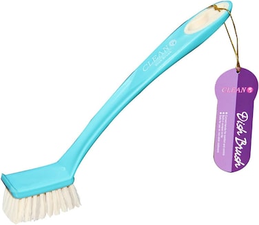 Clean Dish Brush With Square Bristles Scrub Brush With Durable Bristles For Kitchen Sink Dishes Pot Pan Size 25cm-Cyan&amp;White