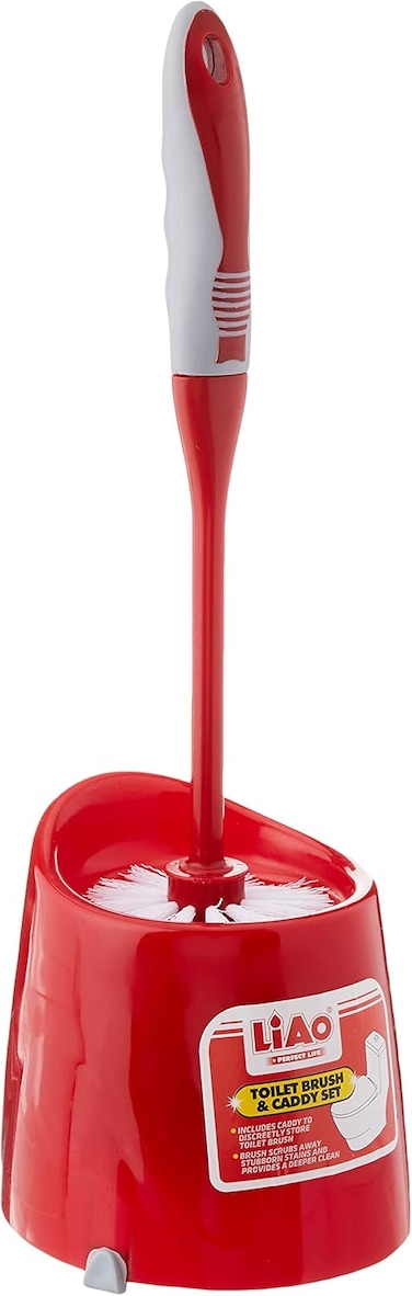 Liao Cleaning Silicone Toilet Brush with Holder Ergonomic Handle 42cm - Red