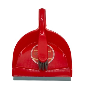 Perfect Home Plastic Dustpan And Brush 34cm-Red