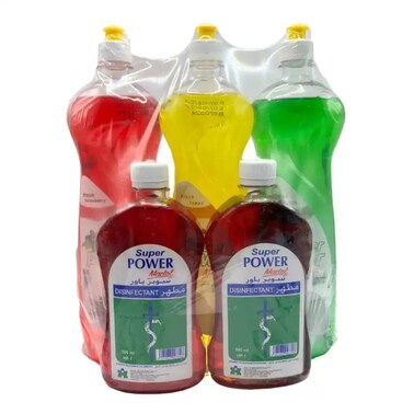 Super Power Mactol Liquid Dishwash And Disinfectant With Strawberry, Lemon And Apple Fragrance- 3X1Ltr and 2X500ml