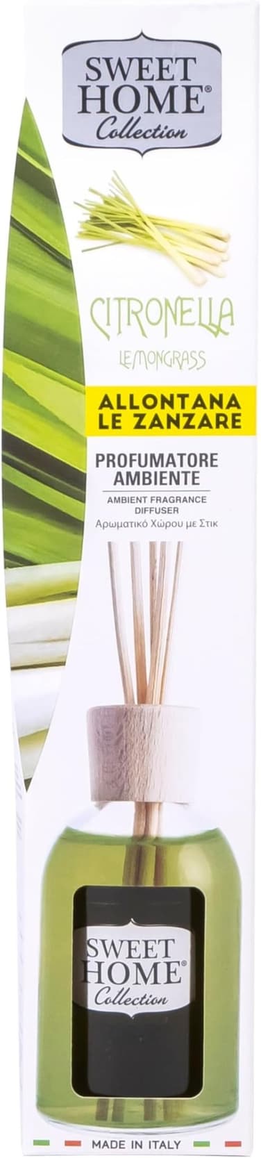 Sweet Home Collection Ambient Fragrance 100ml Lemongrass Reed Diffuser Made In Italy