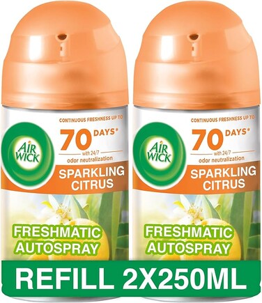 Air Wick Freshmatic Autospray Refill Sparkling Citrus Fragrance Eliminates Bad Odour like Cat Litter Smell 250 ml (Pack of 2)