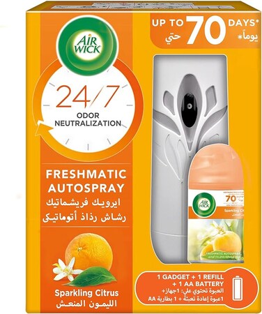 Air Wick Freshener Freshmatic Auto Spray Sparkling Citrus Gadget and Refill Eliminates Bad Odour like Cat Litter Smell 250 ml