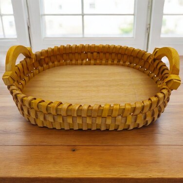 AKDC Wooden Oval Tray Bamboo Serving Trays with Handles Lightweight 36cmX27cmX7cm (Medium)