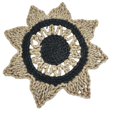 AKDC Rattan Placemat Flower Shape-37CM(Beige&amp;Black)