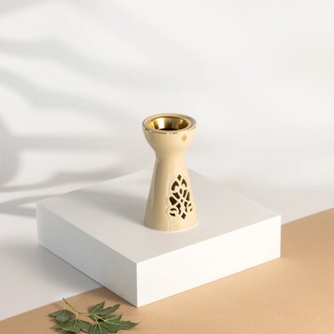 Otantik Naqsh Porcelain Incense Burner9Cm*17.5Cm, Ivory/Gold